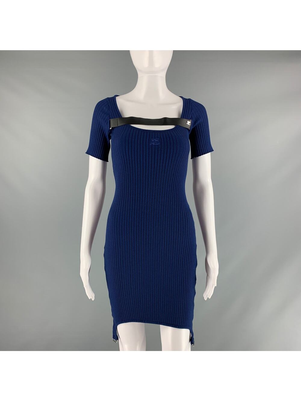 COURREGES Size S Blue Viscose Polyester Ribbed Fitted Dress